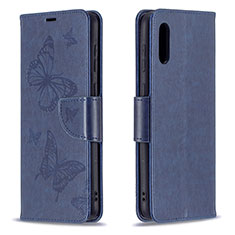 Custodia Portafoglio In Pelle Farfalla Cover con Supporto B01F per Samsung Galaxy A02 Blu