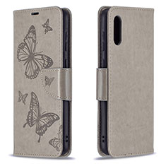 Custodia Portafoglio In Pelle Farfalla Cover con Supporto B01F per Samsung Galaxy A02 Grigio