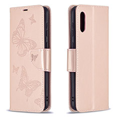 Custodia Portafoglio In Pelle Farfalla Cover con Supporto B01F per Samsung Galaxy A02 Oro Rosa