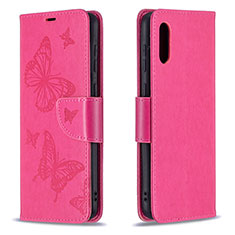 Custodia Portafoglio In Pelle Farfalla Cover con Supporto B01F per Samsung Galaxy A02 Rosa Caldo