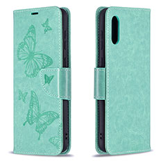 Custodia Portafoglio In Pelle Farfalla Cover con Supporto B01F per Samsung Galaxy A02 Verde