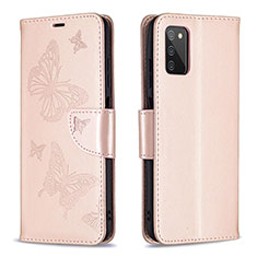 Custodia Portafoglio In Pelle Farfalla Cover con Supporto B01F per Samsung Galaxy A03s Oro Rosa