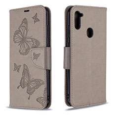 Custodia Portafoglio In Pelle Farfalla Cover con Supporto B01F per Samsung Galaxy A11 Grigio