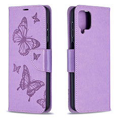 Custodia Portafoglio In Pelle Farfalla Cover con Supporto B01F per Samsung Galaxy A12 Nacho Lavanda