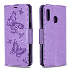 Custodia Portafoglio In Pelle Farfalla Cover con Supporto B01F per Samsung Galaxy A20e Lavanda