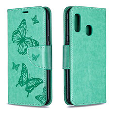 Custodia Portafoglio In Pelle Farfalla Cover con Supporto B01F per Samsung Galaxy A20e Verde