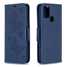 Custodia Portafoglio In Pelle Farfalla Cover con Supporto B01F per Samsung Galaxy A21s Blu