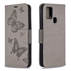 Custodia Portafoglio In Pelle Farfalla Cover con Supporto B01F per Samsung Galaxy A21s Grigio