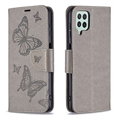 Custodia Portafoglio In Pelle Farfalla Cover con Supporto B01F per Samsung Galaxy A22 4G Grigio