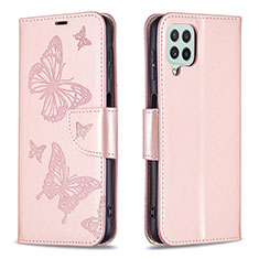 Custodia Portafoglio In Pelle Farfalla Cover con Supporto B01F per Samsung Galaxy A22 4G Oro Rosa