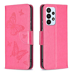 Custodia Portafoglio In Pelle Farfalla Cover con Supporto B01F per Samsung Galaxy A23 5G Rosa Caldo