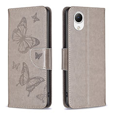 Custodia Portafoglio In Pelle Farfalla Cover con Supporto B01F per Samsung Galaxy A23e 5G Grigio