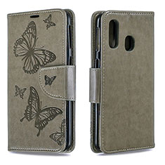 Custodia Portafoglio In Pelle Farfalla Cover con Supporto B01F per Samsung Galaxy A40 Grigio