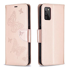 Custodia Portafoglio In Pelle Farfalla Cover con Supporto B01F per Samsung Galaxy F02S SM-E025F Oro Rosa