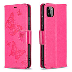 Custodia Portafoglio In Pelle Farfalla Cover con Supporto B01F per Samsung Galaxy F42 5G Rosa Caldo