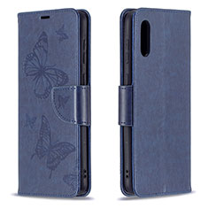 Custodia Portafoglio In Pelle Farfalla Cover con Supporto B01F per Samsung Galaxy M02 Blu
