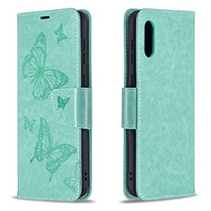 Custodia Portafoglio In Pelle Farfalla Cover con Supporto B01F per Samsung Galaxy M02 Verde