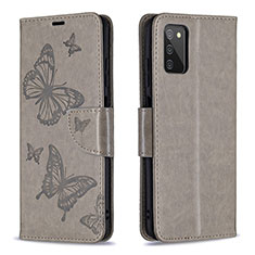 Custodia Portafoglio In Pelle Farfalla Cover con Supporto B01F per Samsung Galaxy M02s Grigio