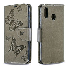 Custodia Portafoglio In Pelle Farfalla Cover con Supporto B01F per Samsung Galaxy M20 Grigio