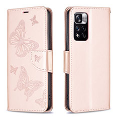 Custodia Portafoglio In Pelle Farfalla Cover con Supporto B01F per Xiaomi Mi 11i 5G (2022) Oro Rosa