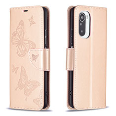 Custodia Portafoglio In Pelle Farfalla Cover con Supporto B01F per Xiaomi Mi 11i 5G Oro Rosa