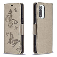 Custodia Portafoglio In Pelle Farfalla Cover con Supporto B01F per Xiaomi Mi 11X 5G Grigio