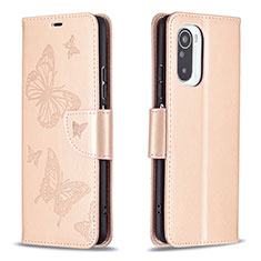 Custodia Portafoglio In Pelle Farfalla Cover con Supporto B01F per Xiaomi Mi 11X Pro 5G Oro Rosa