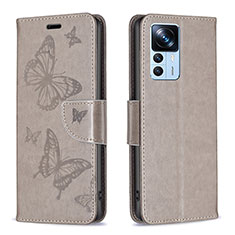 Custodia Portafoglio In Pelle Farfalla Cover con Supporto B01F per Xiaomi Mi 12T 5G Grigio