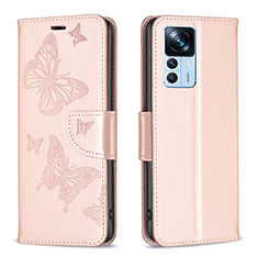 Custodia Portafoglio In Pelle Farfalla Cover con Supporto B01F per Xiaomi Mi 12T 5G Oro Rosa