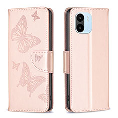 Custodia Portafoglio In Pelle Farfalla Cover con Supporto B01F per Xiaomi Poco C50 Oro Rosa
