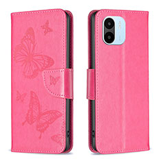 Custodia Portafoglio In Pelle Farfalla Cover con Supporto B01F per Xiaomi Poco C50 Rosa Caldo