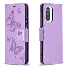 Custodia Portafoglio In Pelle Farfalla Cover con Supporto B01F per Xiaomi Poco F3 5G Lavanda