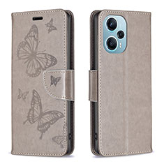 Custodia Portafoglio In Pelle Farfalla Cover con Supporto B01F per Xiaomi Poco F5 5G Grigio