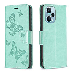 Custodia Portafoglio In Pelle Farfalla Cover con Supporto B01F per Xiaomi Poco F5 5G Verde