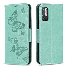 Custodia Portafoglio In Pelle Farfalla Cover con Supporto B01F per Xiaomi POCO M3 Pro 5G Verde