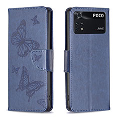 Custodia Portafoglio In Pelle Farfalla Cover con Supporto B01F per Xiaomi Poco M4 Pro 4G Blu