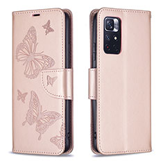Custodia Portafoglio In Pelle Farfalla Cover con Supporto B01F per Xiaomi Poco M4 Pro 5G Oro Rosa