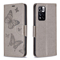 Custodia Portafoglio In Pelle Farfalla Cover con Supporto B01F per Xiaomi Poco X4 NFC Grigio