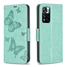 Custodia Portafoglio In Pelle Farfalla Cover con Supporto B01F per Xiaomi Poco X4 NFC Verde