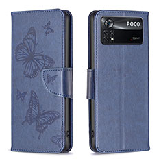 Custodia Portafoglio In Pelle Farfalla Cover con Supporto B01F per Xiaomi Poco X4 Pro 5G Blu