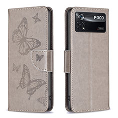 Custodia Portafoglio In Pelle Farfalla Cover con Supporto B01F per Xiaomi Poco X4 Pro 5G Grigio