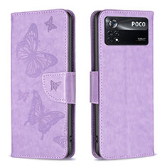 Custodia Portafoglio In Pelle Farfalla Cover con Supporto B01F per Xiaomi Poco X4 Pro 5G Lavanda