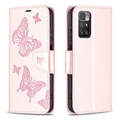 Custodia Portafoglio In Pelle Farfalla Cover con Supporto B01F per Xiaomi Redmi 10 (2022) Oro Rosa