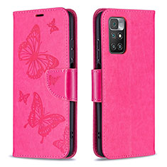 Custodia Portafoglio In Pelle Farfalla Cover con Supporto B01F per Xiaomi Redmi 10 (2022) Rosa Caldo