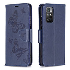Custodia Portafoglio In Pelle Farfalla Cover con Supporto B01F per Xiaomi Redmi 10 4G Blu