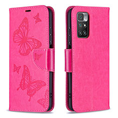 Custodia Portafoglio In Pelle Farfalla Cover con Supporto B01F per Xiaomi Redmi 10 4G Rosa Caldo