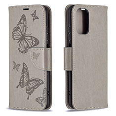 Custodia Portafoglio In Pelle Farfalla Cover con Supporto B01F per Xiaomi Redmi Note 10 4G Grigio