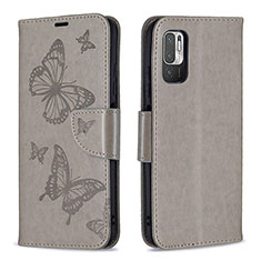 Custodia Portafoglio In Pelle Farfalla Cover con Supporto B01F per Xiaomi Redmi Note 10 5G Grigio