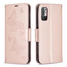 Custodia Portafoglio In Pelle Farfalla Cover con Supporto B01F per Xiaomi Redmi Note 10 5G Oro Rosa