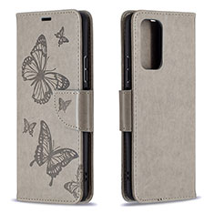 Custodia Portafoglio In Pelle Farfalla Cover con Supporto B01F per Xiaomi Redmi Note 10 Pro Max Grigio